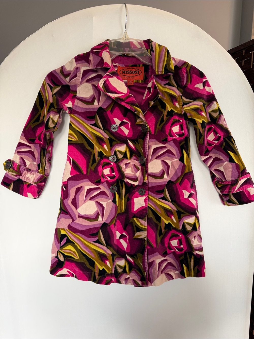 Girls 4 5 Missoni Fuchsia pink purple Floral Double-Breasted light jacket Coat